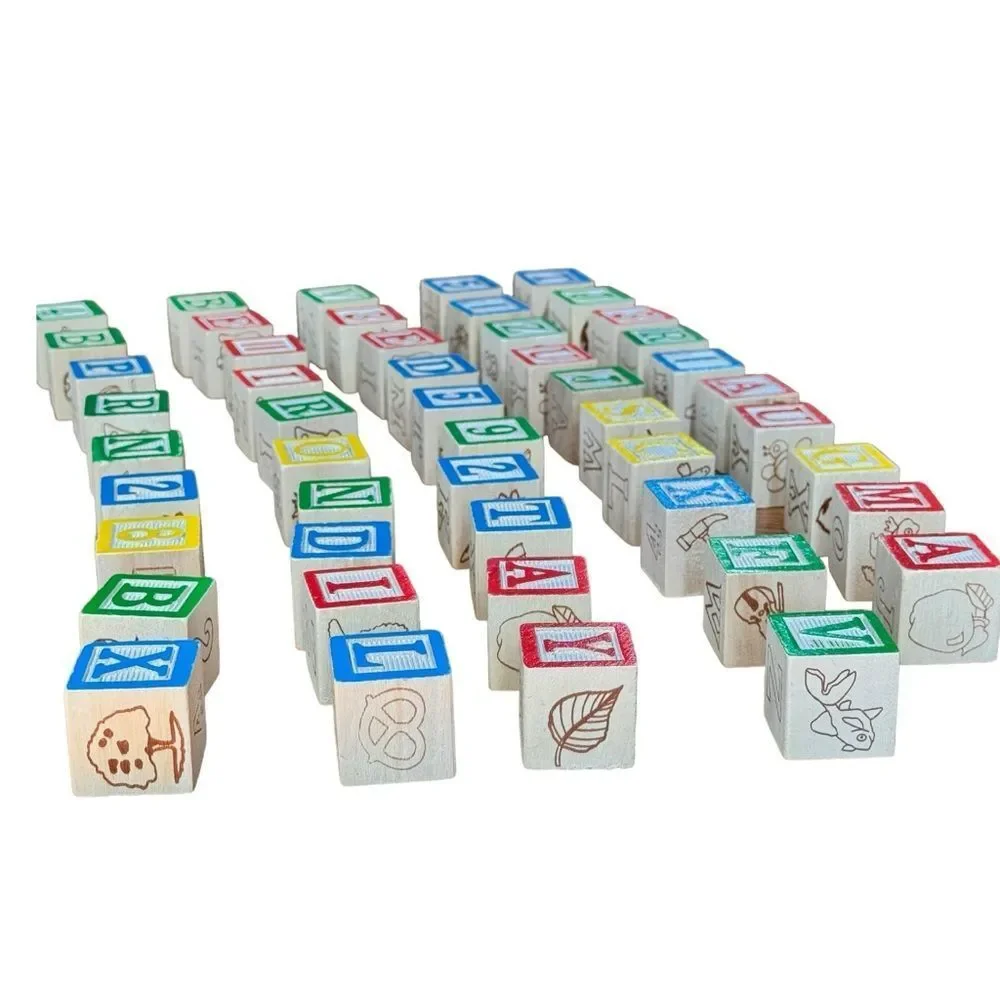 Alphabet Blocks Multicolored Wooden Set of 49. Kids Toddler Toys.